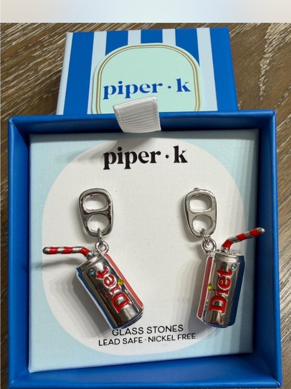 NIB! Piper K Diet Coke Soda Can Stud Dangle Drop Viral Earrings